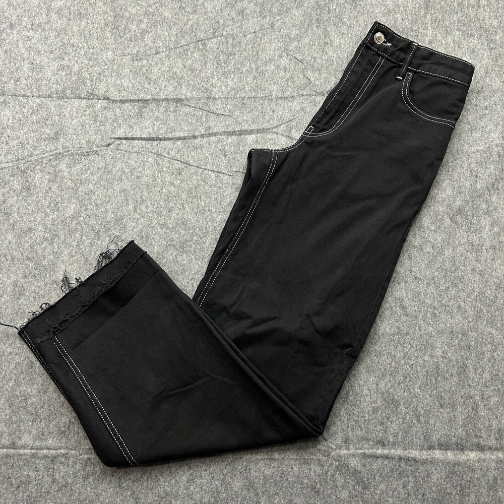 Zara The New Daddy Straight Leg Raw Hem Jeans Women's Size 4 Black Denim